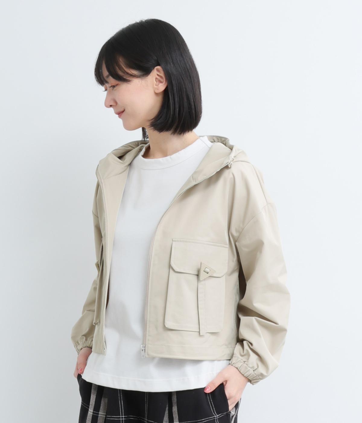 ポイントフラップポケットフード付きブルゾン(ベージュ-38)
