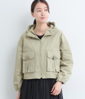 ポイントフラップポケットフード付きブルゾン(カーキ-38)