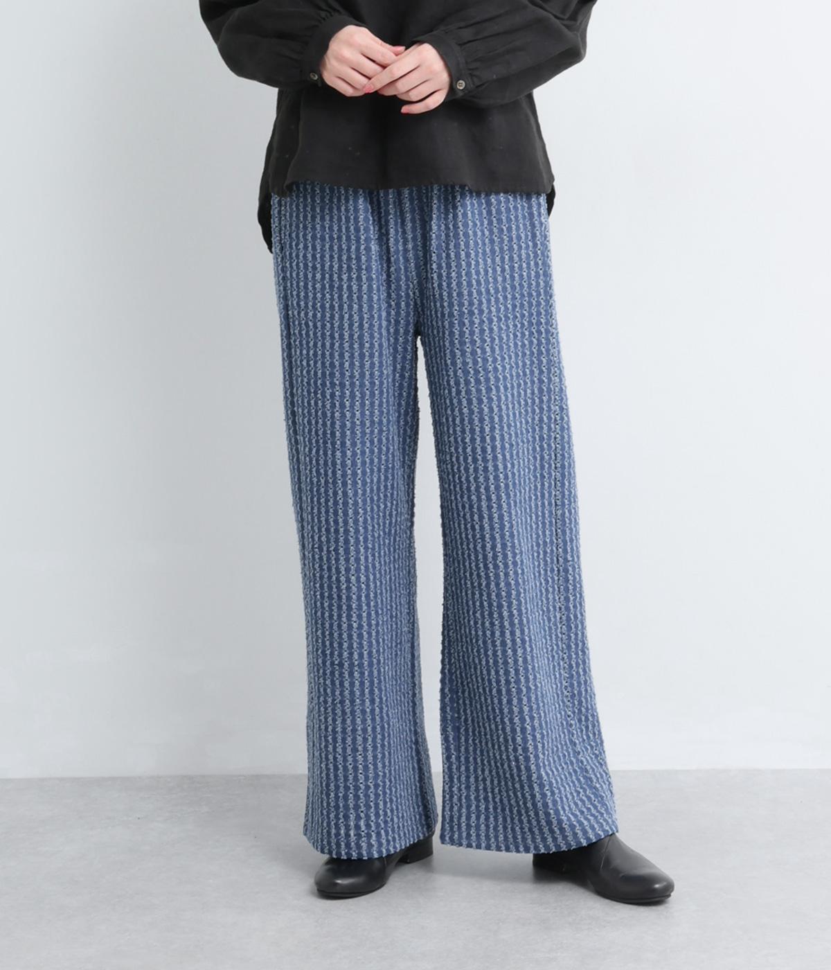 【LaLa que sera】カットドットストライプデニム切替セミワイドパンツ(デニムネイビー-F)