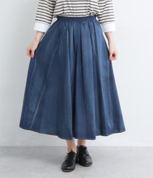 デニムタックフレアスカート(インディゴ-F)