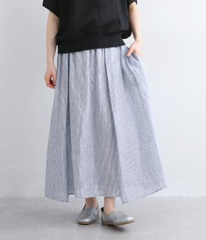 リネンストライプスカート(ネイビー-F)