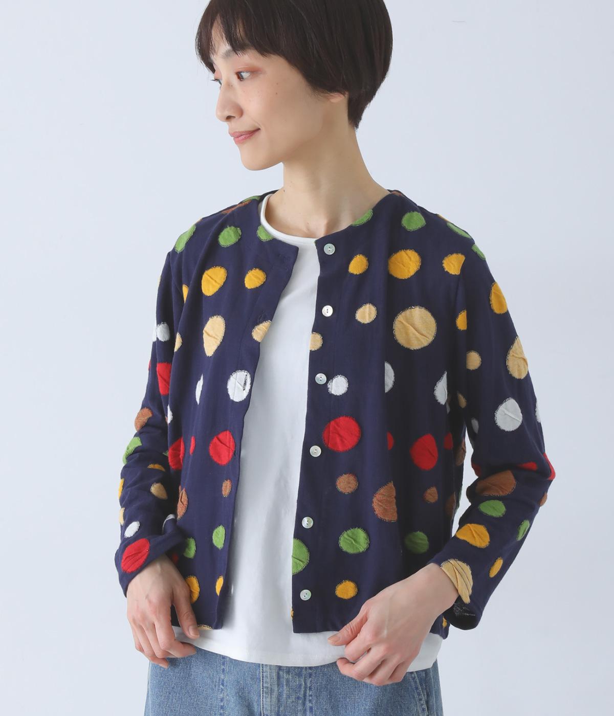 【LaLa que sera】配色ドットジャカードカーディガン(ネイビー-F)