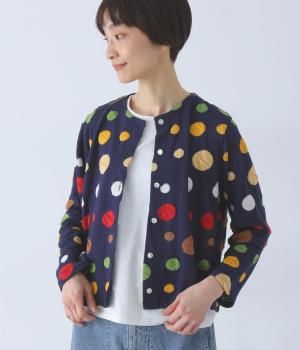 【LaLa que sera】配色ドットジャカードカーディガン(ネイビー-F)