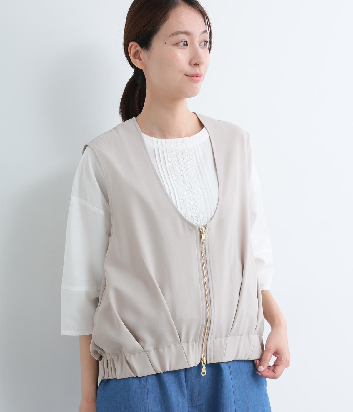 異素材切り替えzipベスト(ベージュ-9)