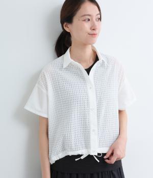 シアーチェック裾ドロストシャツ