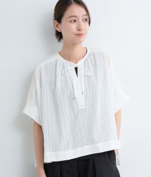 シアーチェックブラウス(ホワイト-9)