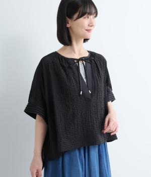 シアーチェックブラウス(ブラック-9)