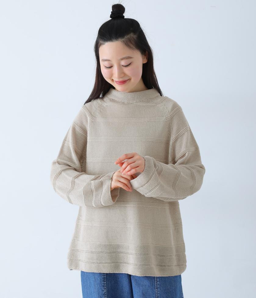 コットンハイネック長袖ニットプルオーバー