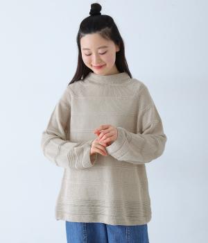 コットンハイネック長袖ニットプルオーバー