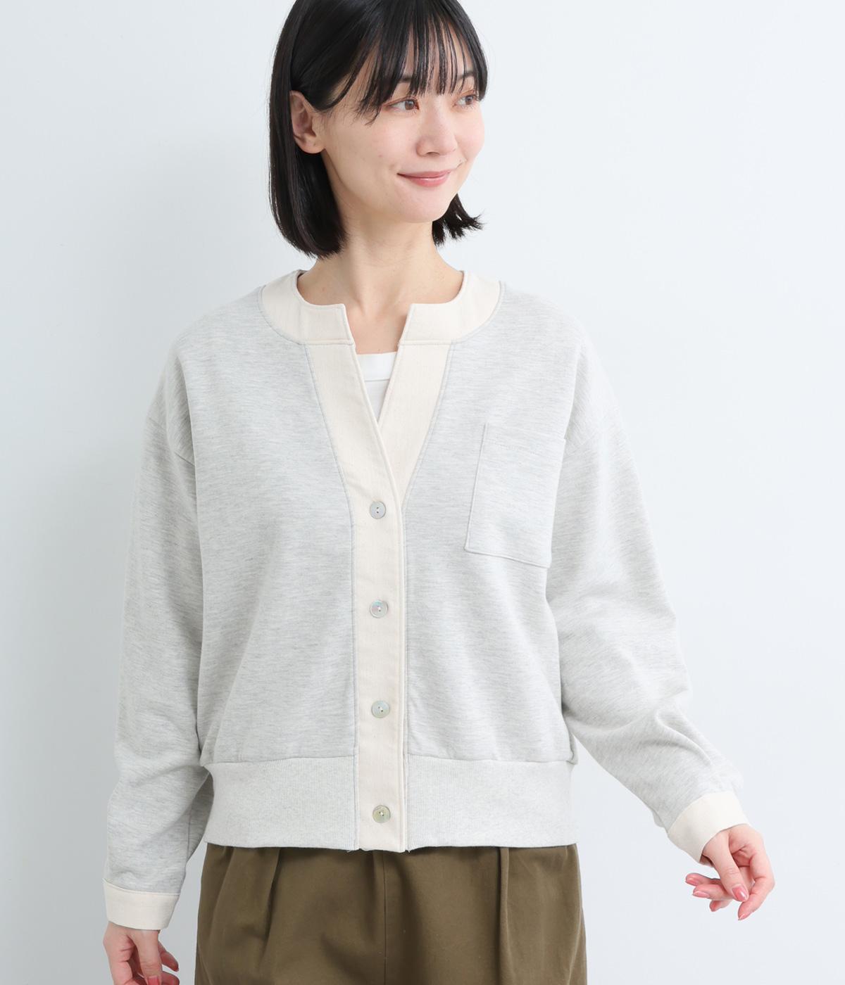 ダンボールニット×デニム切替カーディガン(オートミール×オフデニム-F)