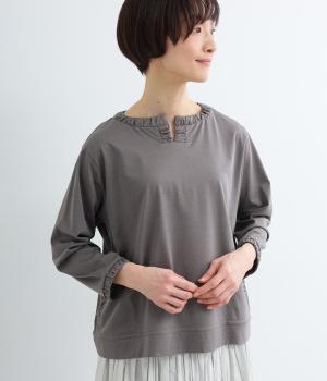 コットンギャザーキーネックプルオーバー