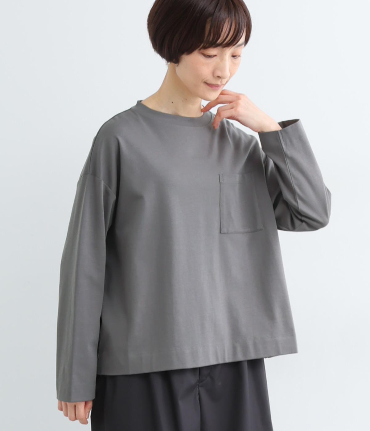 コットンハイネックポケットプルオーバー(チャコール-F)