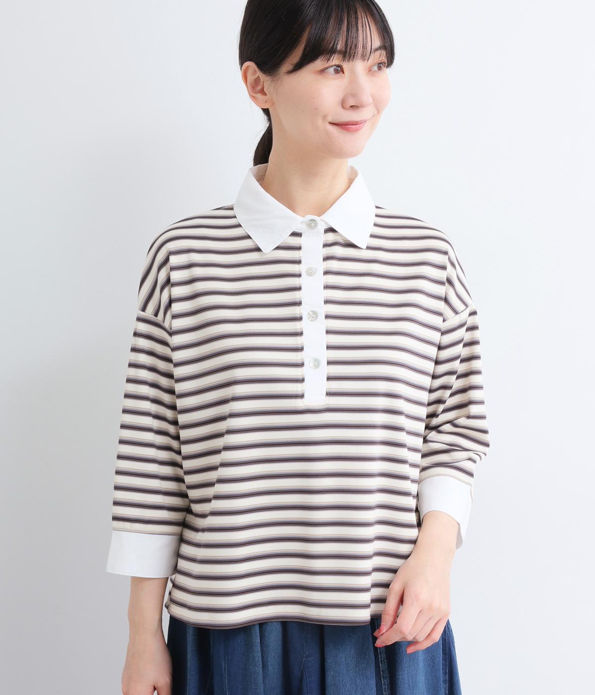 【LaLa que sera】フライスボーダー7分袖プルオーバー(アイボリー-F)