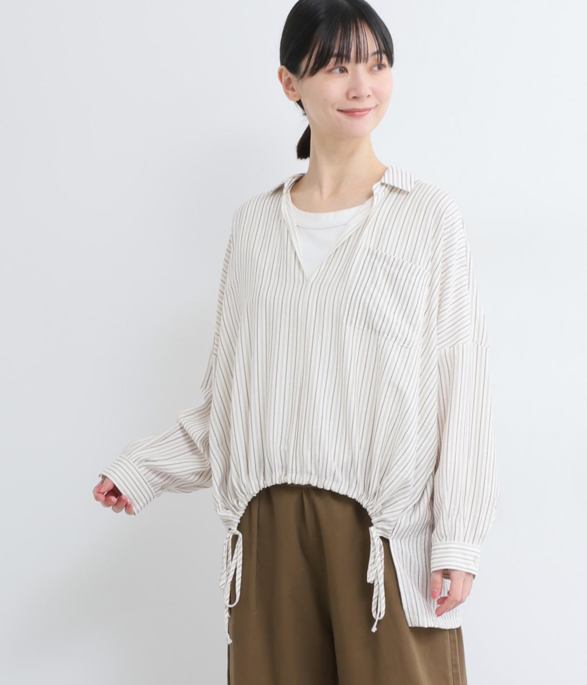 ストライプシャツ(グレージュ-F)