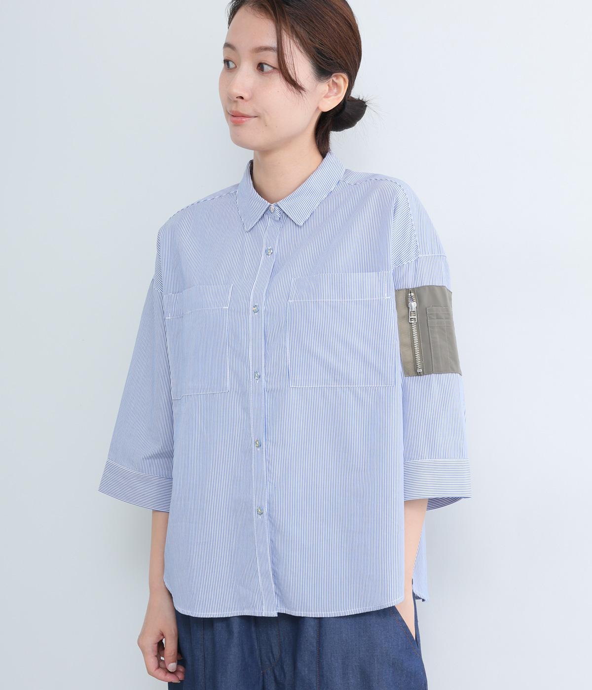 柄ボタンMA-1風シャツ(ストライプ-F)