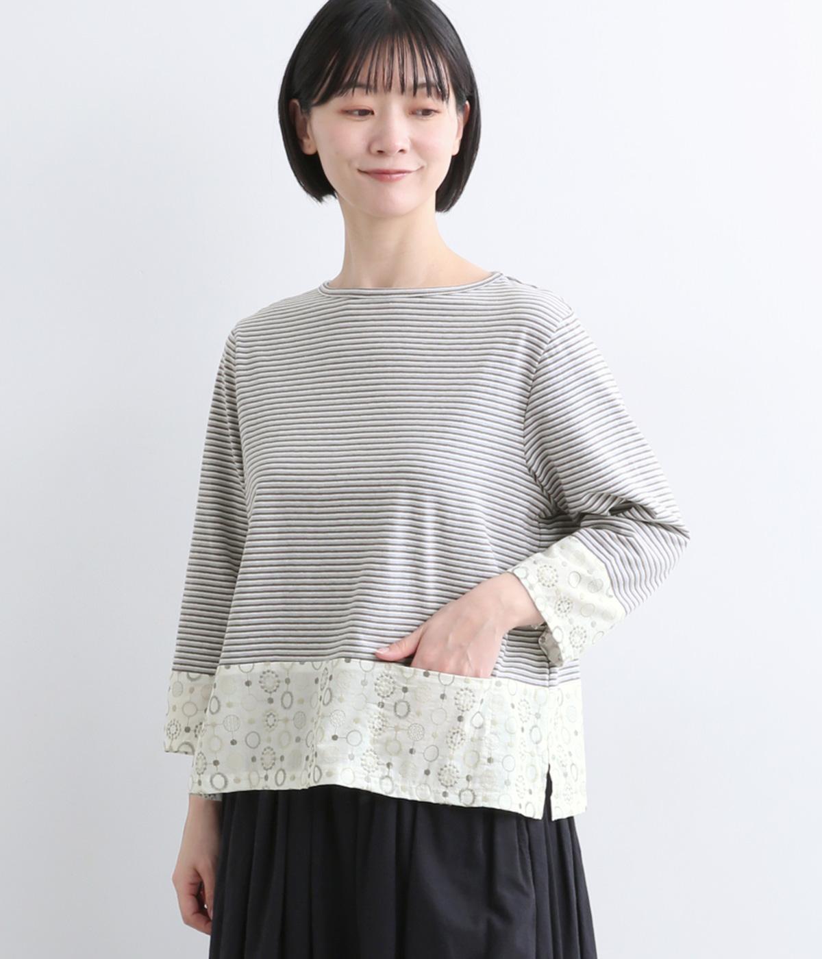 【LaLa que sera】レトロマルチボーダー&刺繍プルオーバー(ライトブルー×ブラウン-F)