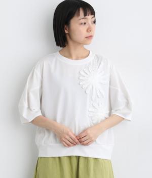 共地フラワー刺繍プルオーバー(オフホワイト-9)