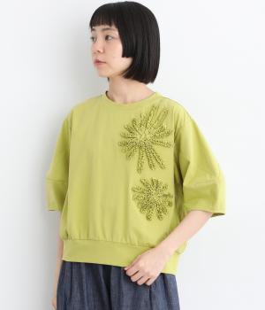 共地フラワー刺繍プルオーバー(イエロー-9)