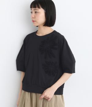 共地フラワー刺繍プルオーバー(ブラック-9)