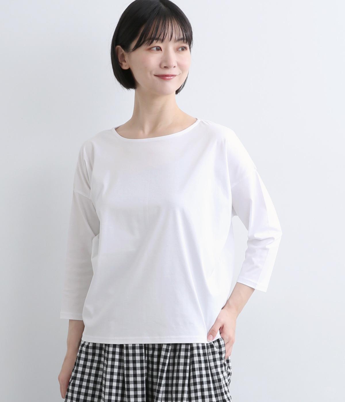 コットン7分袖コクーンTシャツ(オフホワイト-F)