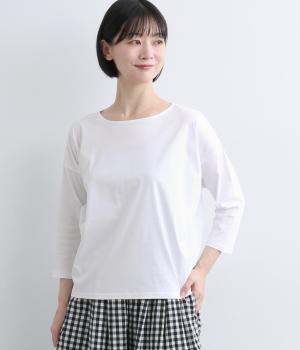 コットン7分袖コクーンTシャツ(オフホワイト-F)
