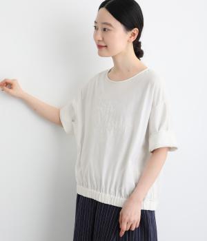 デニムカット刺繍Tシャツ(オフ×デニムオフ-F)