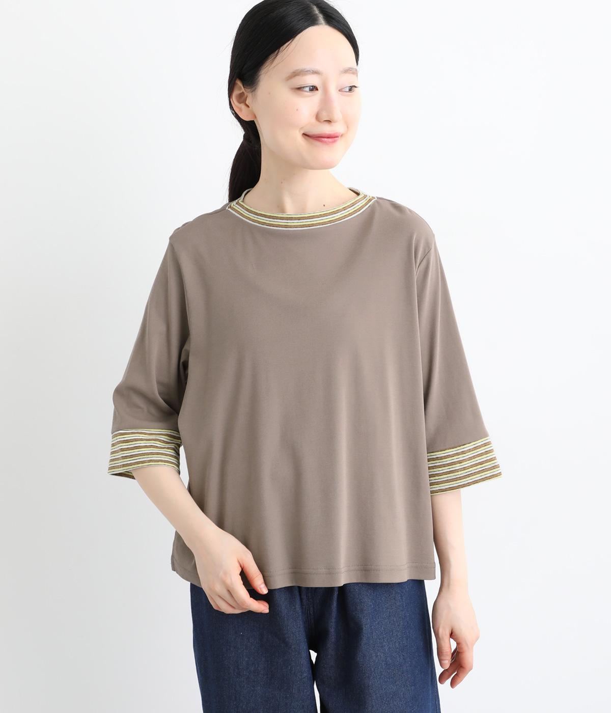LaLa que sera】強撚フライス×マルチボーダー トリムTシャツ