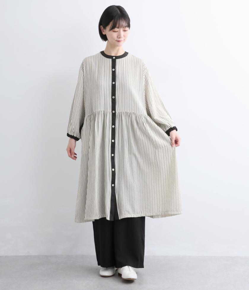 ストライプ配色ウエスト切替ワンピース