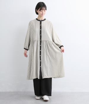 ストライプ配色ウエスト切替ワンピース