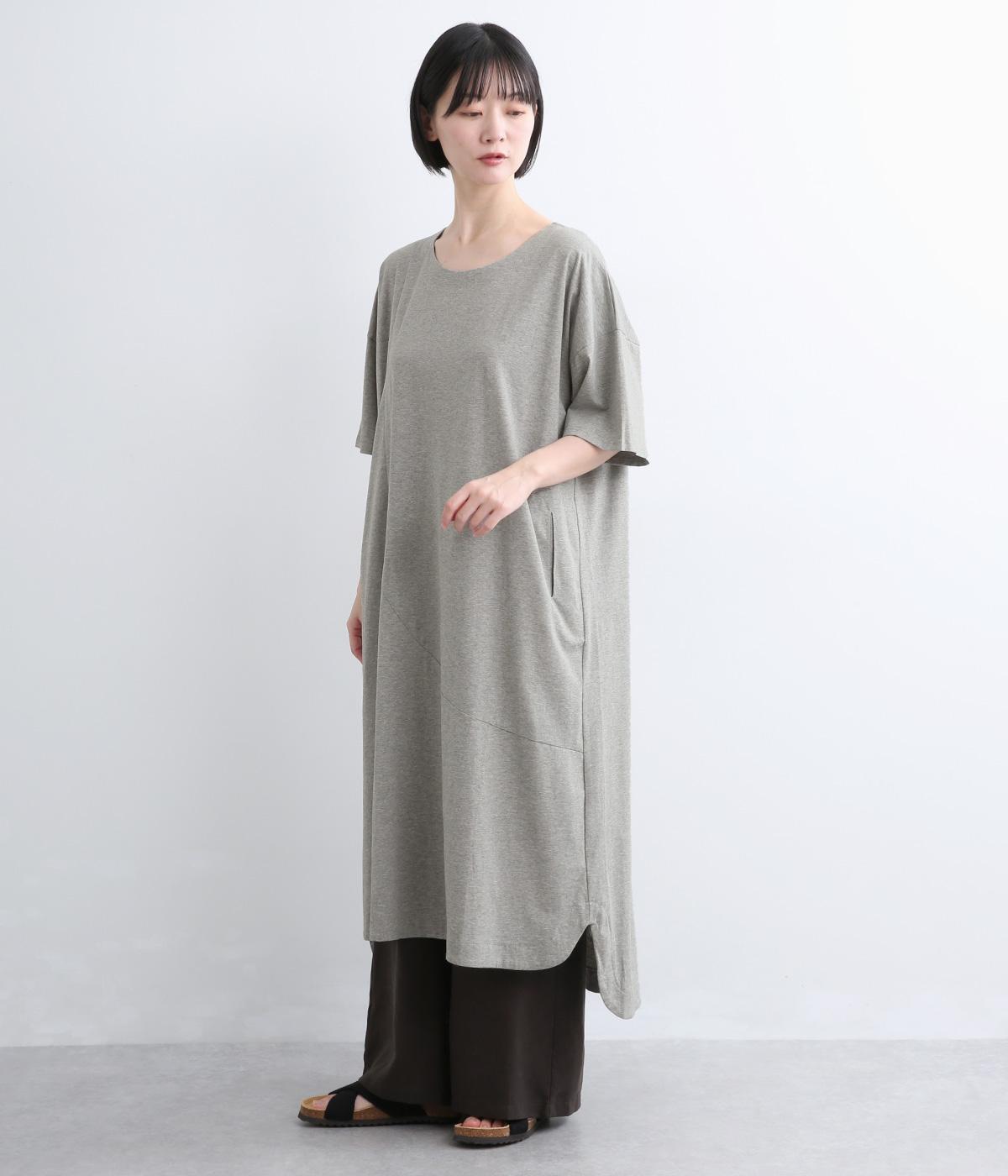 切替ロング半袖ワンピース(グレー-F)