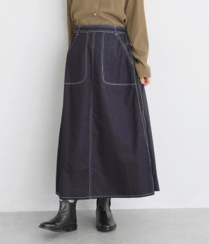 WASH DENIM バックプリーツフレアースカート（NV・F）
