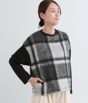 日本製モヘアシャギービッグチェックMIPポンチプルオーバー(ブラックチェック-F)