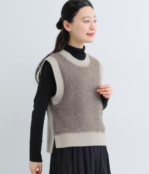 フェザーヤーンガーターサイドスリットベスト(モカ-F)