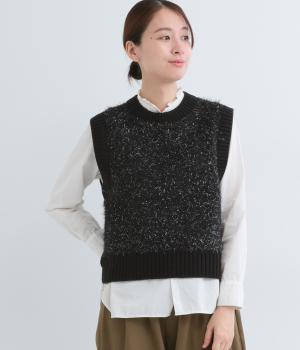 フェザーヤーンガーターサイドスリットベスト(ブラック-F)