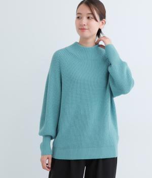 日本製ミックスウール畦ホールガーメントバックスリットプルオーバー(サックス-F)