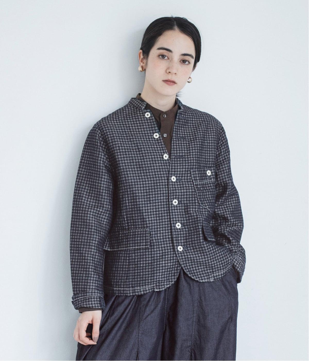 INDIGO CHECK」ビッグポケットスタンドテーラードジャケット｜GRANDMA