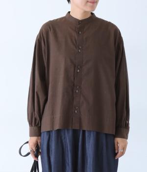 【9月下旬発売予定】スタンドカラーシアーシャツ（ブラウン・1）