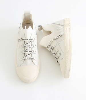 軽量レースアップ　ニットハイカットスニーカー(ホワイト-230)