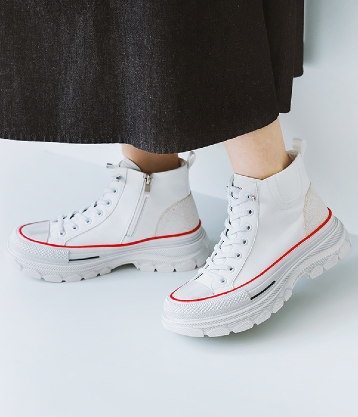 タンクソールサイドジップ　ハイカットスニーカー(ホワイト-230)