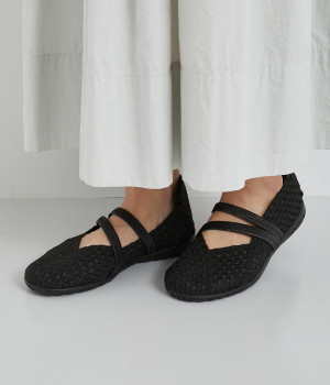 Vカットメッシュ　ストラップシューズ(ブラック×ブラックラメ-S)