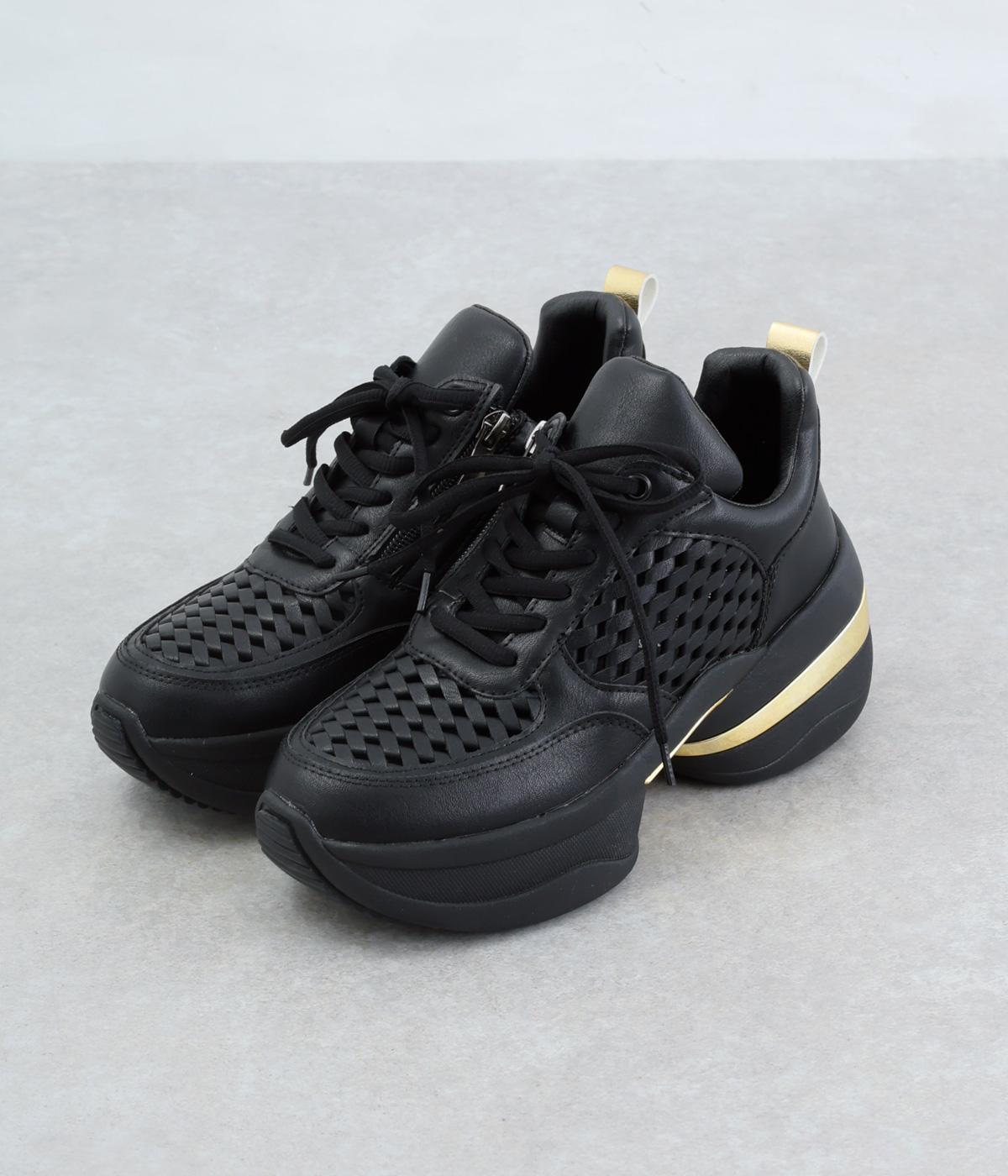 ボリュームソール　メッシュスニーカー(ブラック-23)