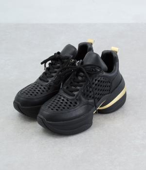 ボリュームソール　メッシュスニーカー(ブラック-23)