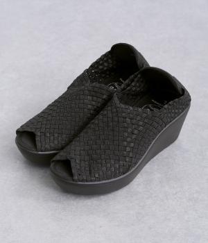 メッシュ編み　ウエッジサンダル(ブラック-L)