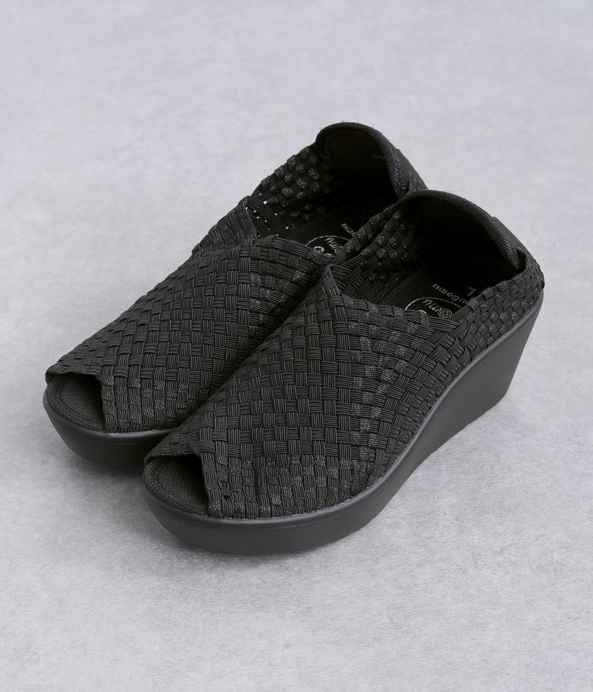 メッシュ編み　ウエッジサンダル(ブラック-M)