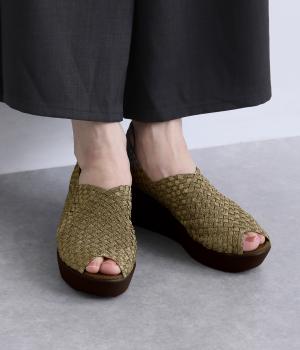 メッシュ編み　ウエッジサンダル(ブロンズ-L)