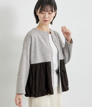 異素材切替バルーンジャケット(グレー×クロ-ONESIZE)