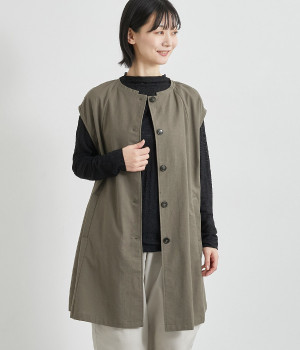 リネンブレンドAラインロングジレ(カーキ-ONESIZE)