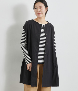 リネンブレンドAラインロングジレ(クロ-ONESIZE)