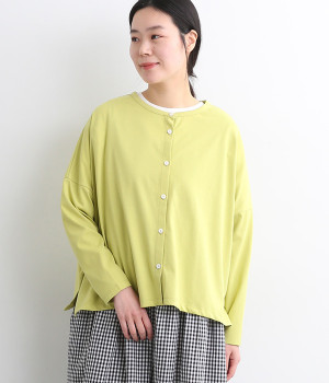 幅広裾ボタンカーディガン(ライムイエロー-ONESIZE)