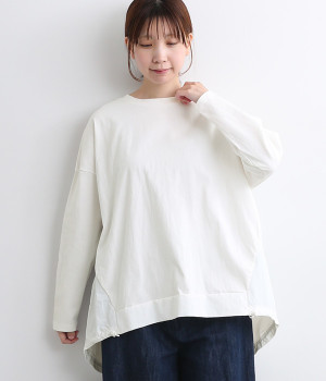 異素材切替裾バルーンチュニック(オフ×オフ-ONESIZE)